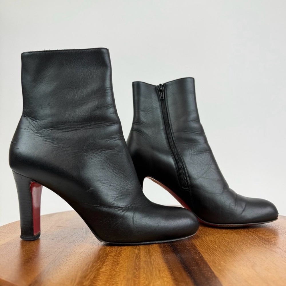 Christian Louboutin Womens Black Leather Ankle Boots Size 37 US 7 Red Sole GUC